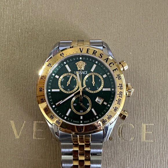 Like New Versace Green Chronograph Dial Two-tone Stainless Steel Watch - Picture 5 of 13